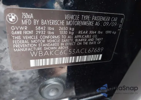 2012 BMW 750I xDrive z USA, uszkodzony, nr VIN WBAKC6C52CC396698